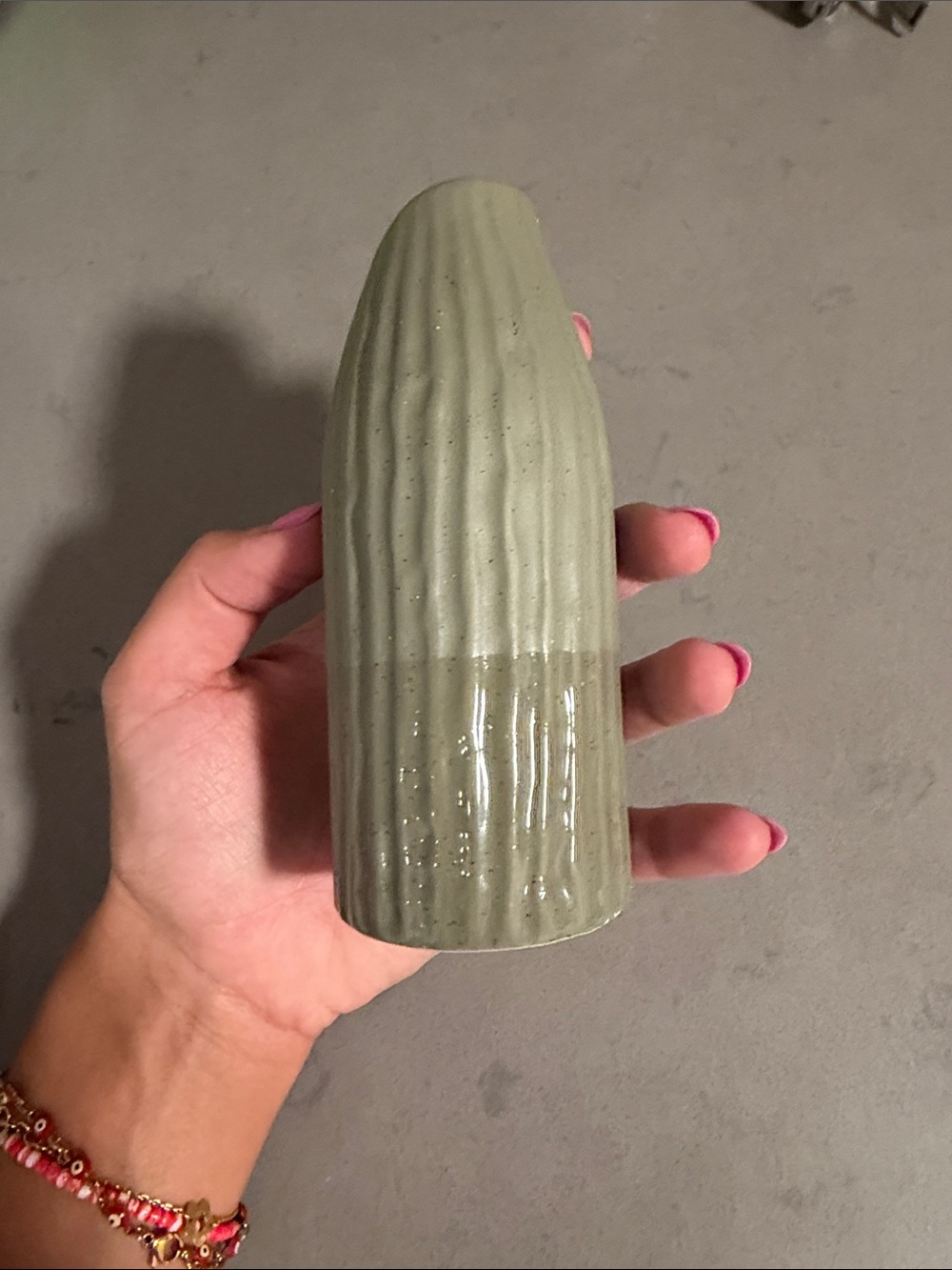Anthropologie Olive Green Ribbed Ceramic Vase